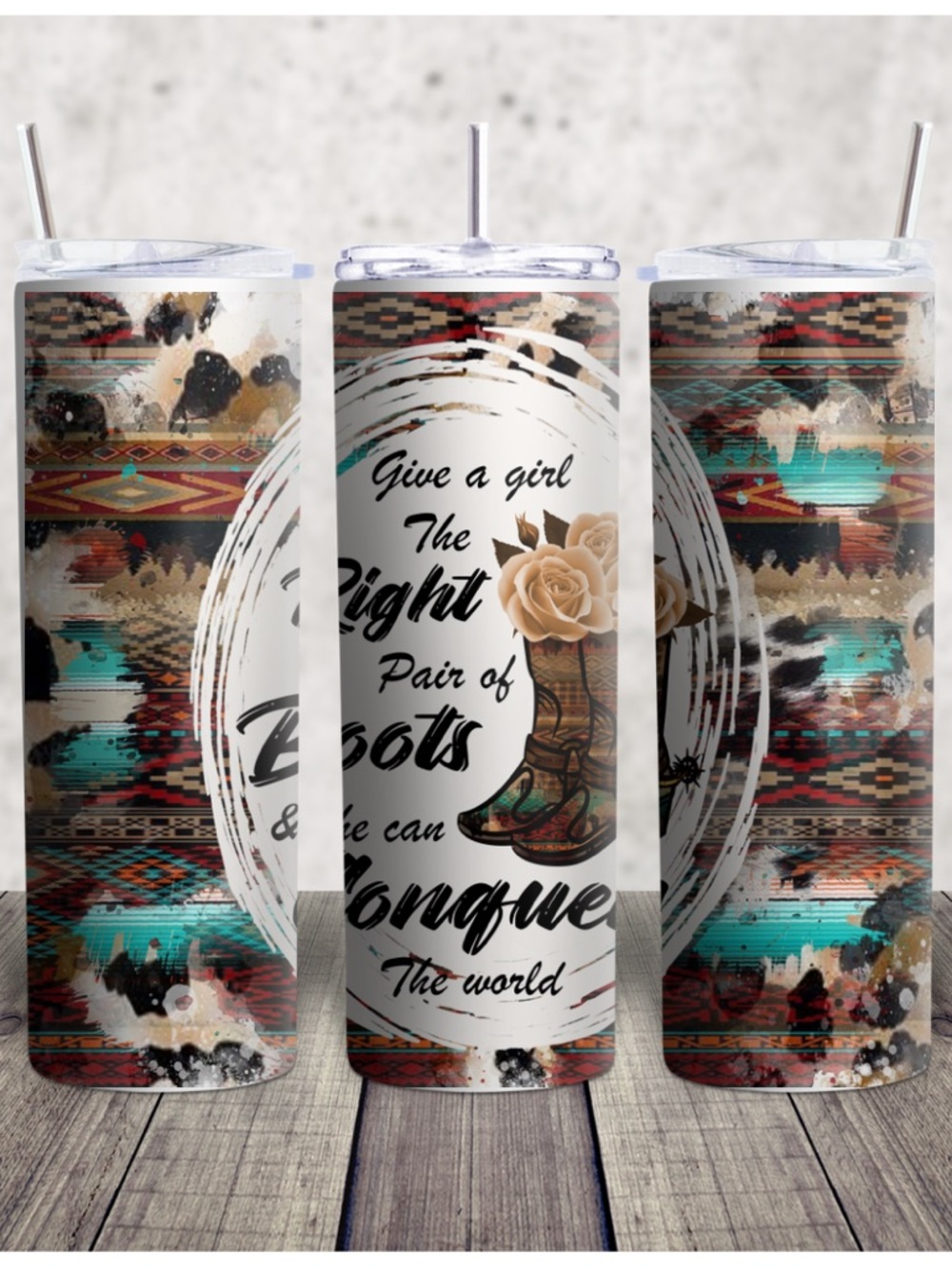Hand Crafted Turquoise & Brown Southwestern Boot Tumbler